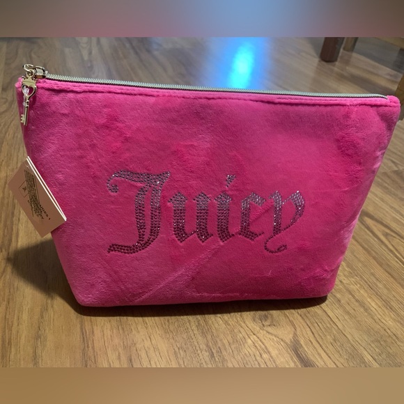 JUICY COUTURE🩷pink & silver diamond travel cosmetic clutch bag NWT & mini bottle - Picture 2 of 12